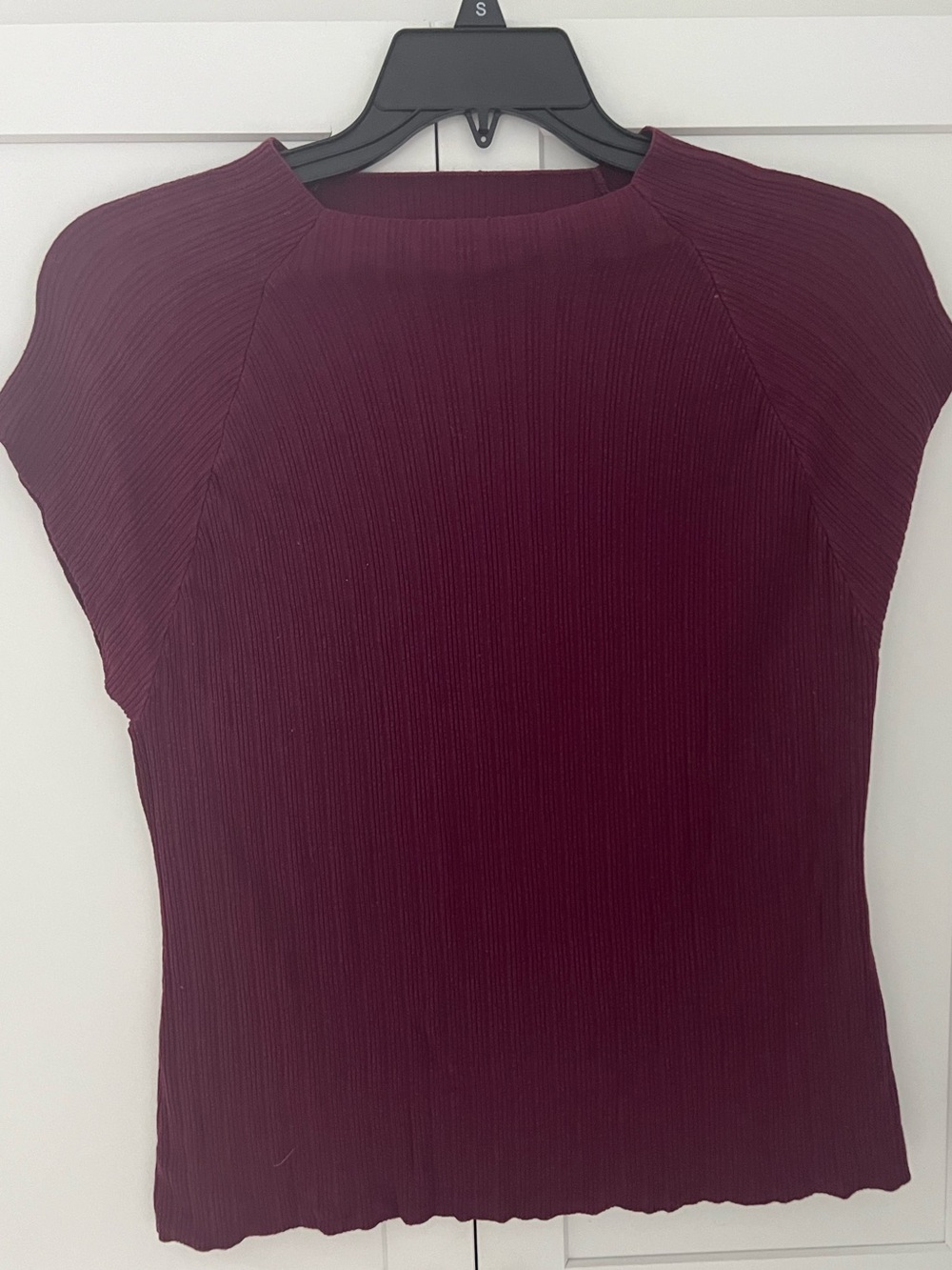 Bar III Burgundy Purple Ribbed Cap-Sleeve Top Women Large